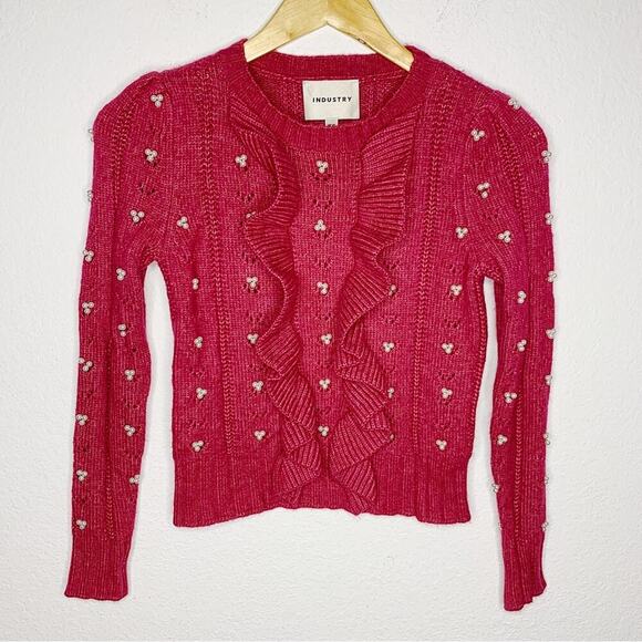 NWT Industry Republic Nordstrom Wool Blend Sangria Pearl Sweater Size XS - Picture 1 of 9
